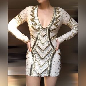 Elizabetta Franchi Long Sleeve Embellished Mini Dress Size 40